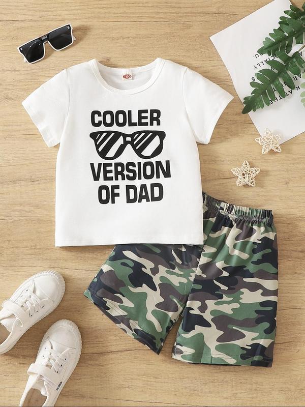 Two-piece Set Toddler Boy's Letter Print Short Sleeve Tee & Camo  Print Shorts, Casual Round Neck T-shirt & Shorts, Summer Clothes for Kids 1