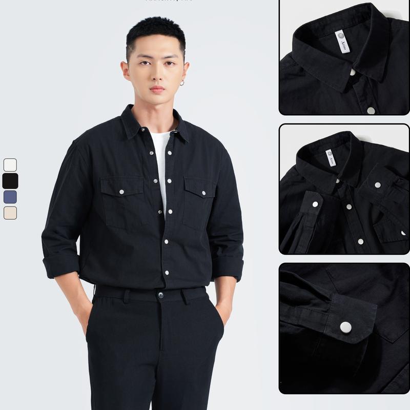 Áo Sơ Mi Nam Dài Tay Túi Hộp Cúc Bấm ATINO Slim L.4.4476 Menswear Shirt Bi Tre