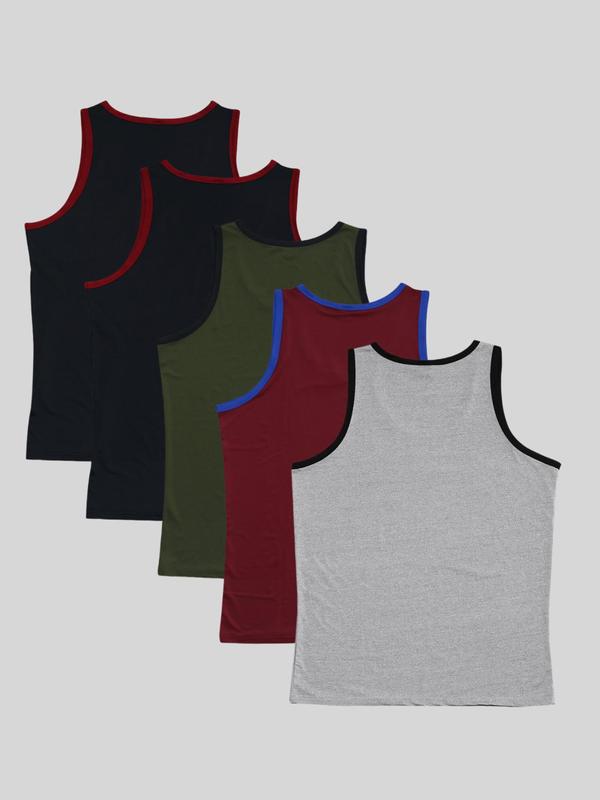 Men's Solid Color Contrast Trim Round Neck Tank Top, Regular Fit Breathable Comfortable Sleeveless Top for Gym Workout Running, Casual Sporty Top for Summer 8