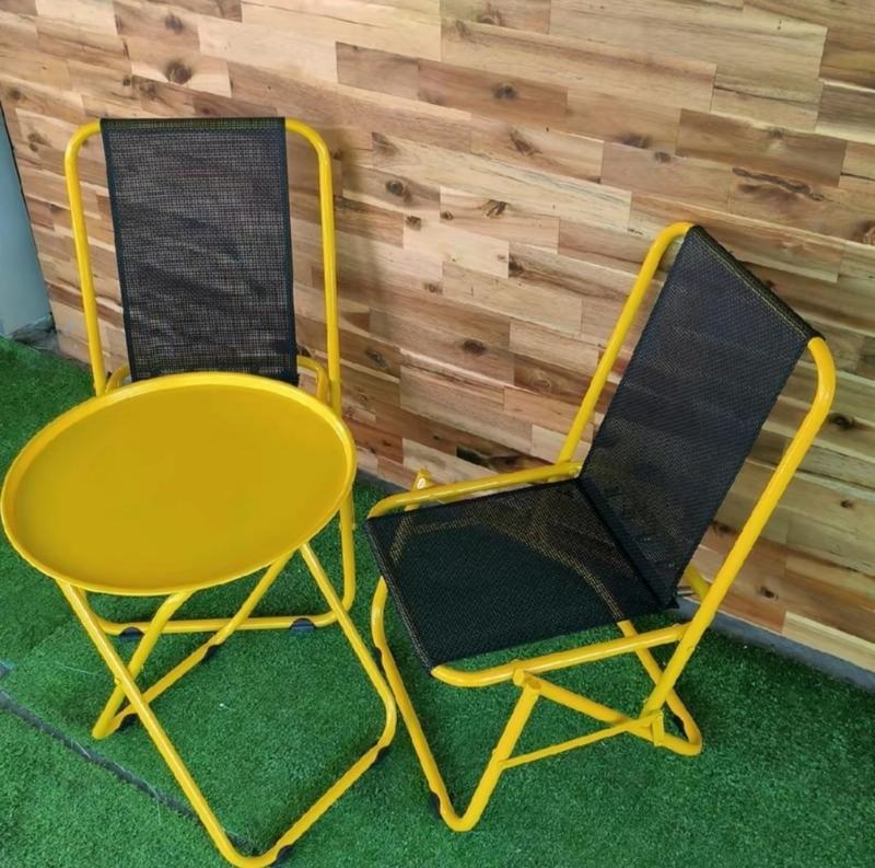 Bộ Bàn Xếp Tròn, 2 Ghế Sắt Lò Xo Nhiều Màu, Dùng Để Ngồi Ban Công, Quán Cà Phê, Trà Sữa