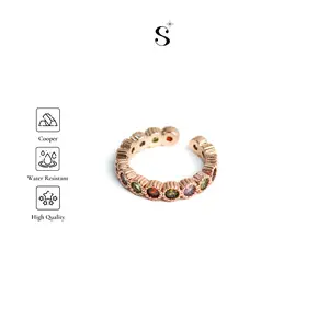 StuffiStalk - Zahira Cincin Rainbow Tourmaline Geometris Personality Trend Copper Plated Wanita