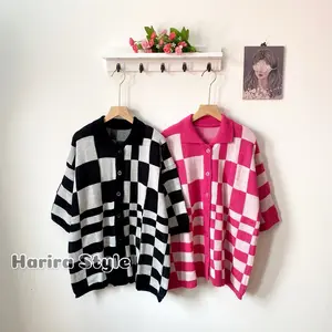 Raisa Cardigan Rajut Kerah Motif Kotak Oversize Knitwear Wanita from Harira Style tebal