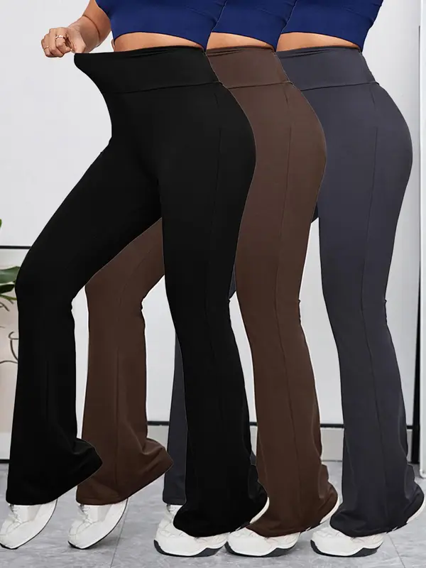 Women's Solid High Waist Flare Leg Sports Leggings, Casual Comfy Breathable Bell Bottom Trousers for Yoga Gym Workout Running, Ladies Sportswear for All Seasons 1