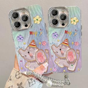 Cute Elephant Flower Case for iPhone 14 15 13 12 11 Pro Max Plus Case Floral Shockproof Phone Case Scratch Resistant Hard Aesthetic Cover Soft Bumper with Camera Lens Protector
