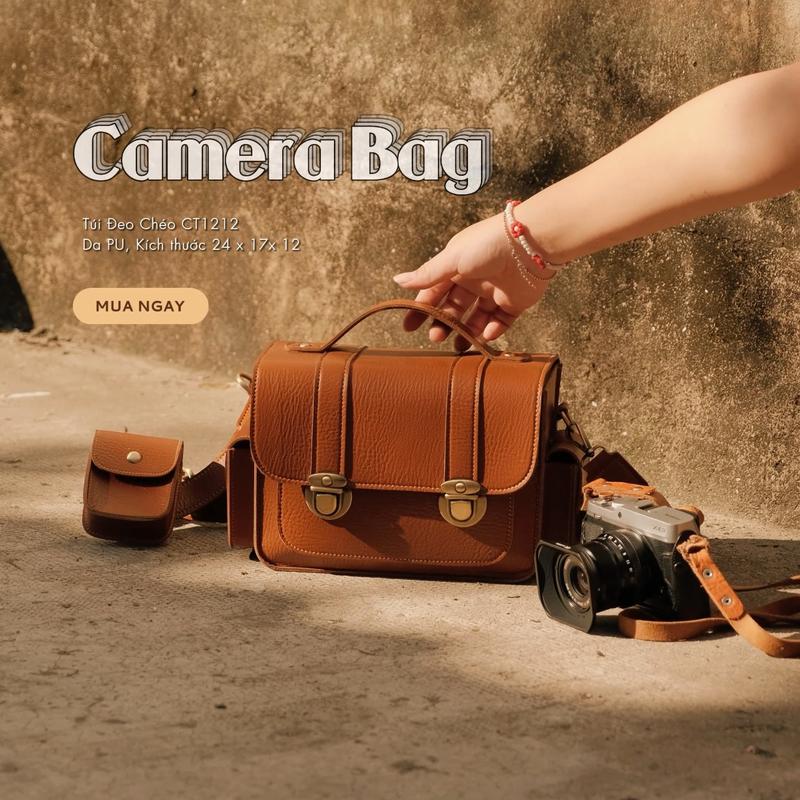 Túi Máy Ảnh Túi Máy Ảnh Vintage Túi Máy Ảnh Retro D a PU Kiểu Hộp Đứng 3 Màu Chống Nước Nhiều Ngăn Đeo Vai Kèm Ví Nhỏ Camera Phụ Kiện