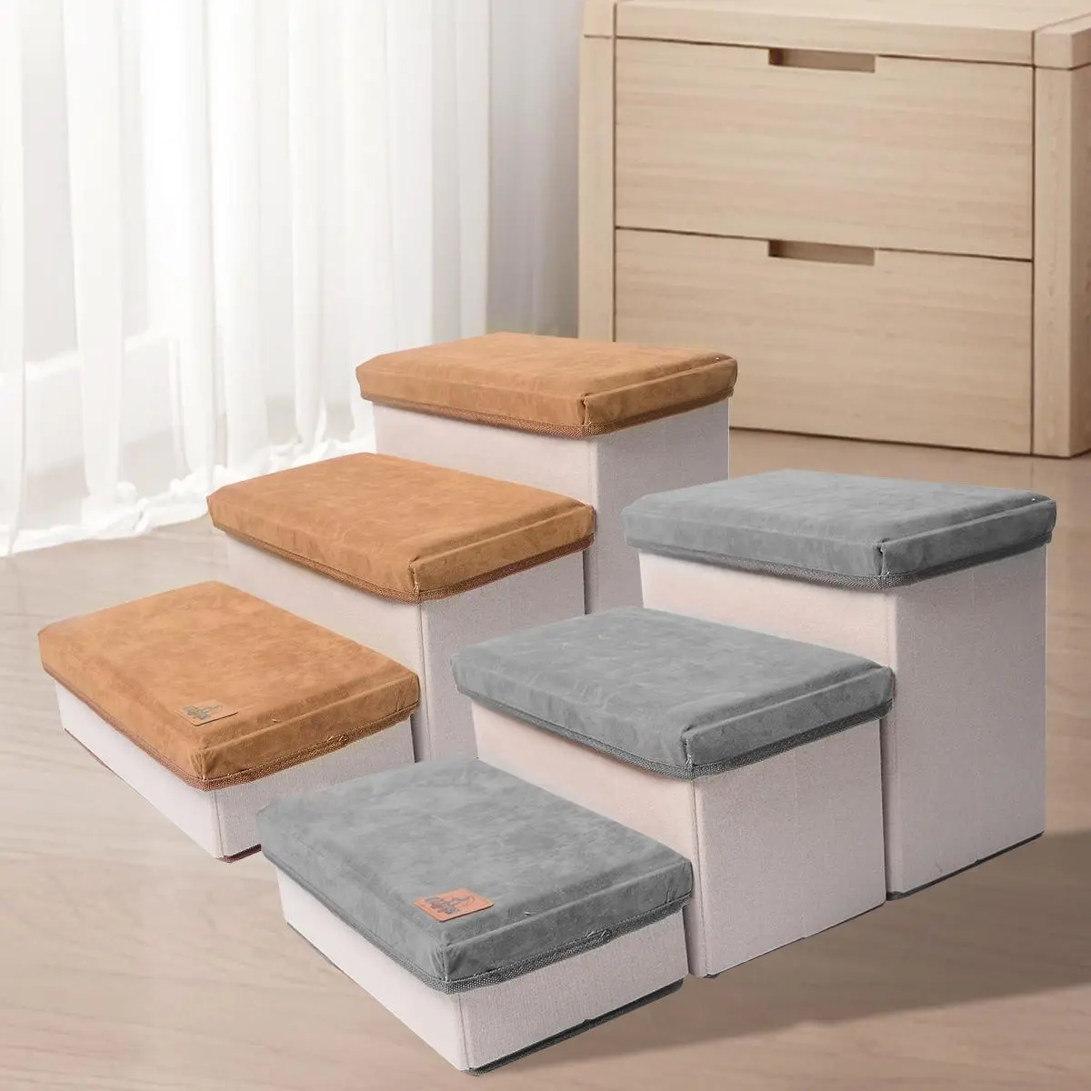 Three Layers Pet Stairs with Large Storage Capacity, 1 Count Non-slip & Foldable Pet Stairs, Removable Pet Furniture for Dogs & Cats