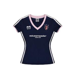 American summer sweet and spicy splicing short sleeved collar contrasting color slim print T-shirt tight fitting and versatile, showing off spicy girl top ins trend