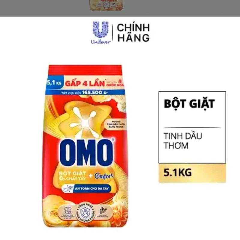 Bột giặt Omo Comfort hương tinh dầu thơm sang trọng túi 5.1kg - Làm Sạch gi