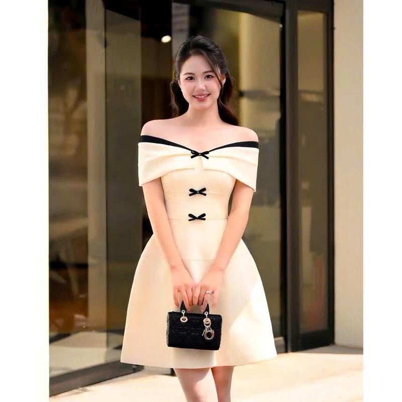 Đầm dự tiệc trễ vai dáng chữ A tôn dáng đính kèm nơ trẻ trung, xinh xắn _ CAPY dress 3