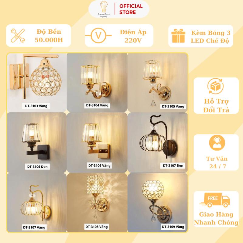 [ Nhiều Mẫu ] Đèn Gắn Tường Trang Trí Tô Điểm Thêm Vẻ Đẹp Tinh Tế Cho Căn Phòng - Kèm Bóng 3 Chế Độ - BH 12 Tháng