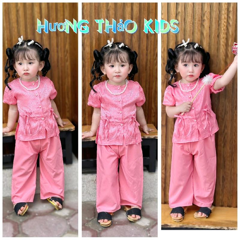 BBB04 -Đồ bộ bà ba cho bé gái 9kg-32kg chất gấm tay bí may 2 túi và cài nút ngọc + quần dài lụa mềm mịn mua 2 bộ tặng 1 vòng ngọc