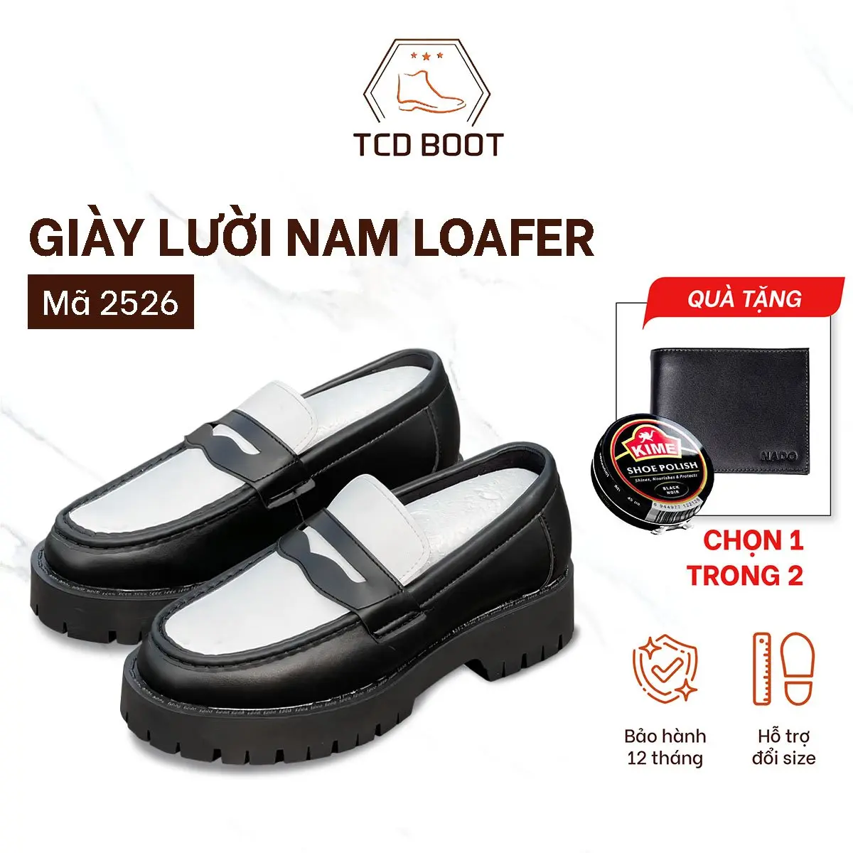 Giày Lười Nam Loafer Da Xít Đế Chucky Đen Trắng, Giày Da Nam Kiểu Dáng Công Sở Cao Cấp Mã 2526 - Xưởng Giày Chelsea Boot