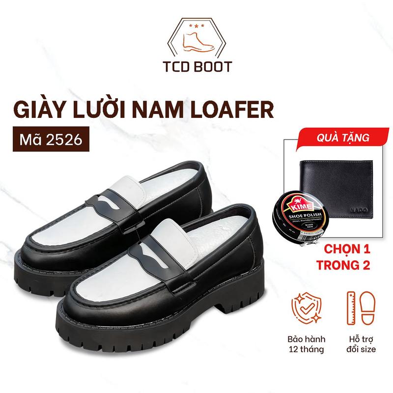 Giày Lười Nam Loafer Da Xít Đế Chucky Đen Trắng, Giày Da Nam Kiểu Dáng Công Sở Cao Cấp Mã 2526 - Xưởng Giày Chelsea Boot 0