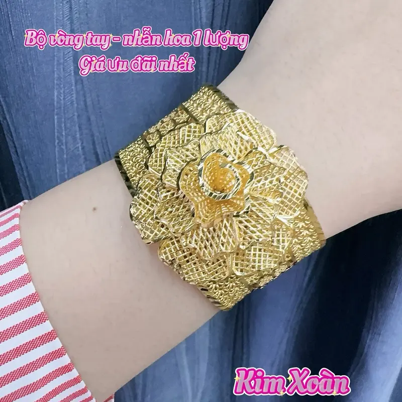Bộ Vòng tay - Nhẫn hoa lưới to 1 lượng KXJ ưu đãi và dây chuyền Voi 2