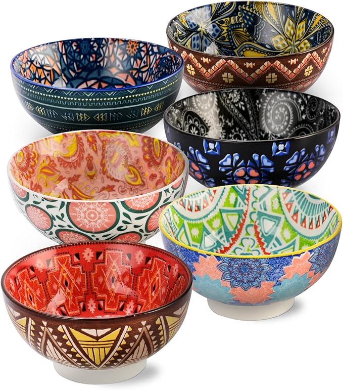 SUSTEAS 21 oz Ceramic Soup Bowls Set of 6, Colorful Porcelain Bowls for Cereal, Fruit, Ramen, Salads, Snacks, Makes Great Housewarming Gifts and Decorations, Microwave and Dishwasher Safe Tableware 0