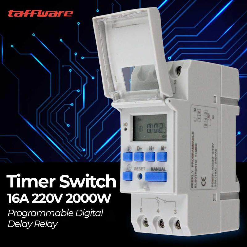 Taffware Programmable Digital Timer Switch Relay 20 Program 220V/16A ...