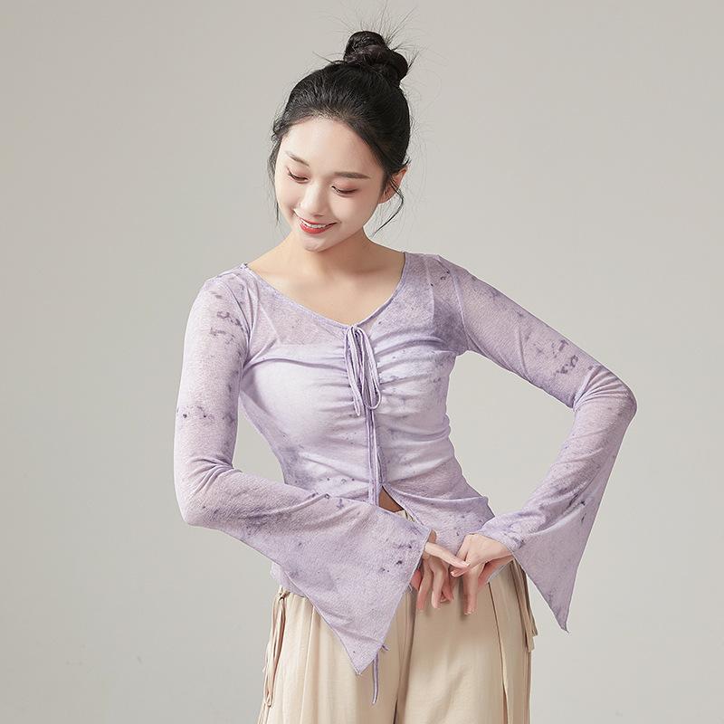 Classical Dance Printed Long-Sleeved Top Chinese Classic Dance Dancing Dress Modern Dance Practice Clothes Shapewear 3