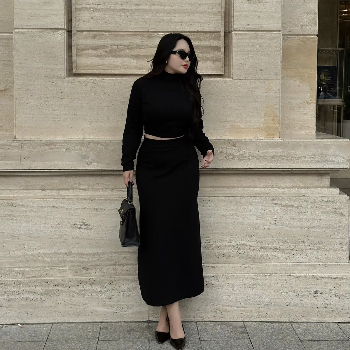 | Chang Tròn | Sét Chân váy + Áo croptop cổ cao Bᶖgsize