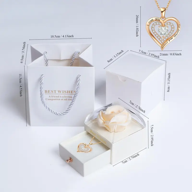 Valentine's Day Jewelry Gift Box Set, 1 Set Heart Shaped Pendant Necklace with Artificial Rose, Valentines Gift for GF, Creative Gift for Mother, Wife, Girlfriend, Female Friends, Valentine's Day Gift Ideas 1