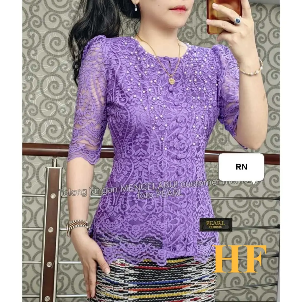 HF ATASAN TRADISIONAL MEWAH TERBARU/BLUS RENDA PESTA ELEGAN Brokat Cantik Wanita Seragam Bulat Kerja blouse