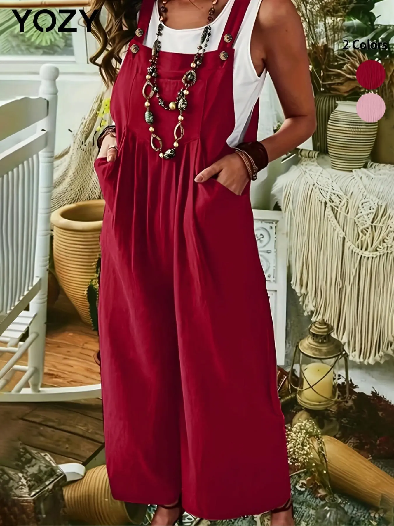 YOZY Women's Solid Color Jumpsuit, Casual Comfy Jumpsuit for Daily Wear, Ladies Clothes for All Seasons
