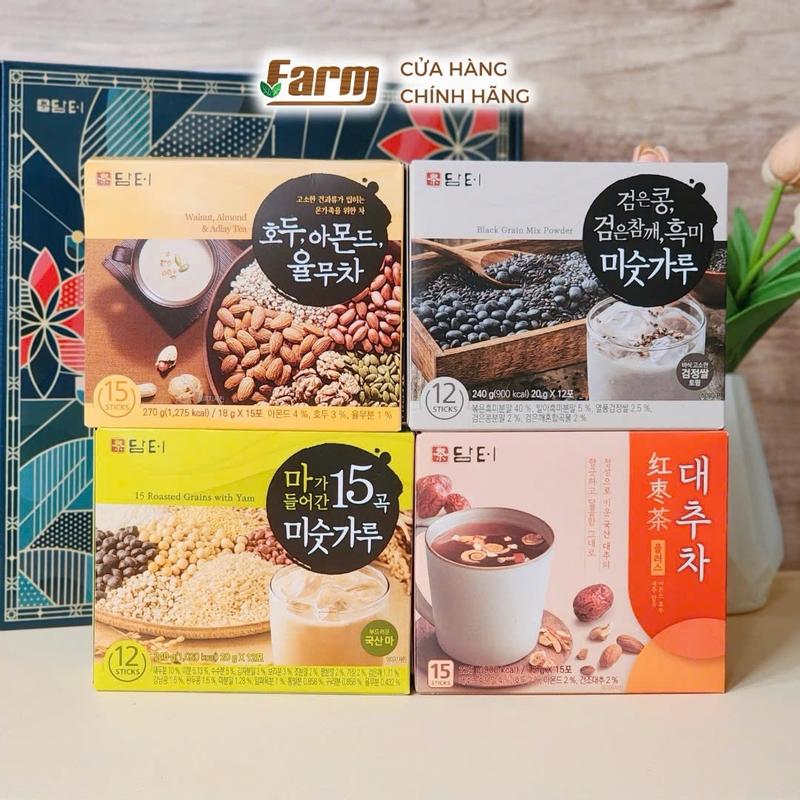 Damtuh - Bột Ngũ Cốc 15 Loại Hạt Hàn Quốc 240g - Hộp Quà Sang Trọng 4 Món - Thức Uống Dinh Dưỡng Không Caffein - FARM