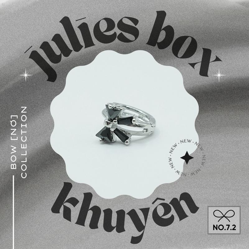 [1 Chiếc] [BẤM] Khuyên Tai Nơ Collection No.7.2 Đính ĐÁ ĐEN Màu Bạc Không Gỉ Bông Tai Julies Box 66