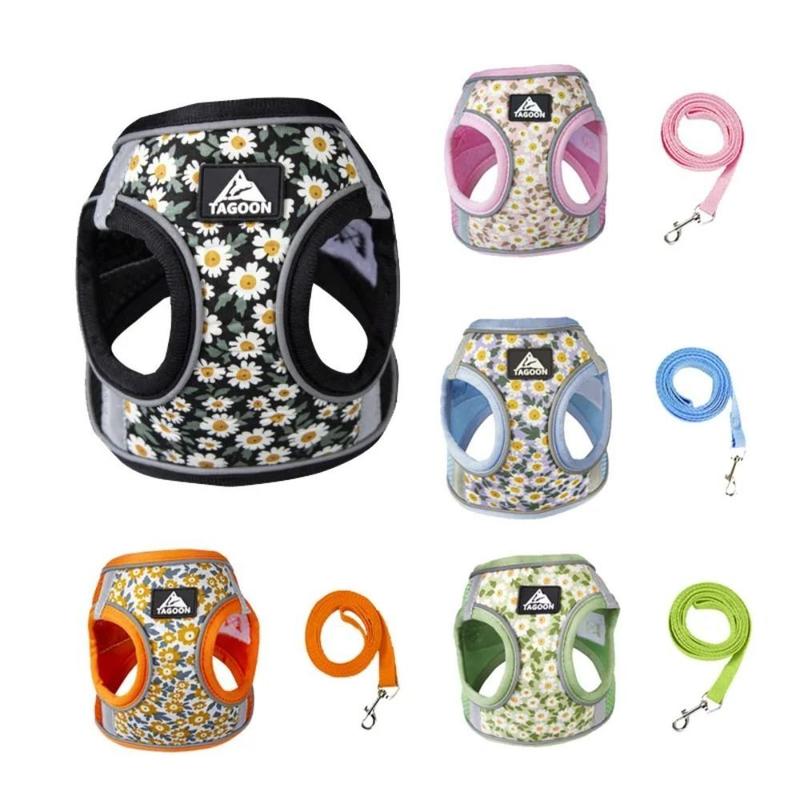 Product Introduction of DOU PET Cat Accessories Floral Pet Harness Anti Escape Meash Cat Chest Strap No Pull Reflective Puppy Harness Kitten 14