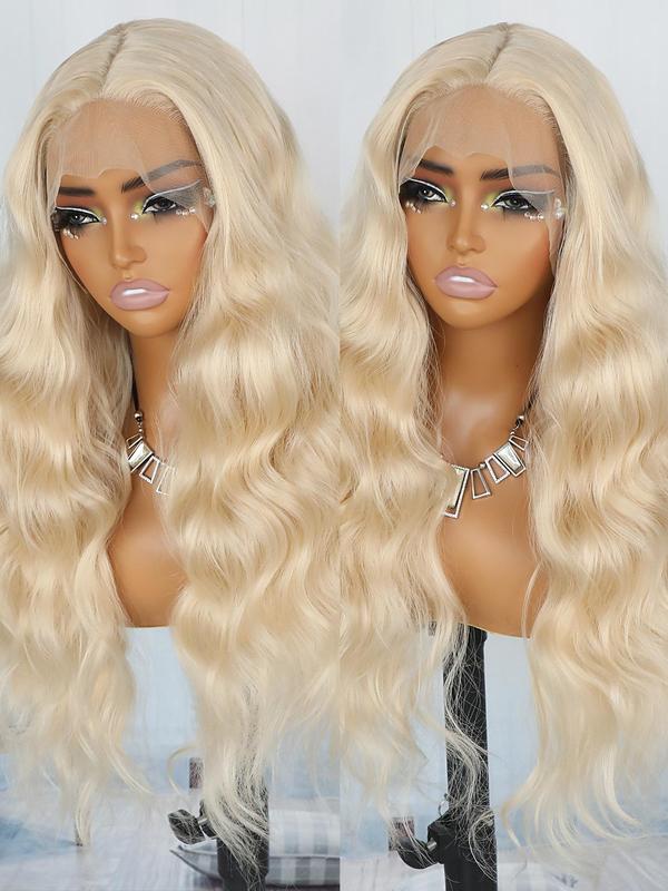 26 Inch Long Blonde Wavy Wigs for Women, Gorgeous Fluffy Wigs without Bangs, Synthetic Lace Front Wigs for Party, Daily Use 6