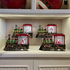 Ornament Musik Box Lagu Natal Bentuk Kereta / Christmas Snowman Santa Train Music Box 5112