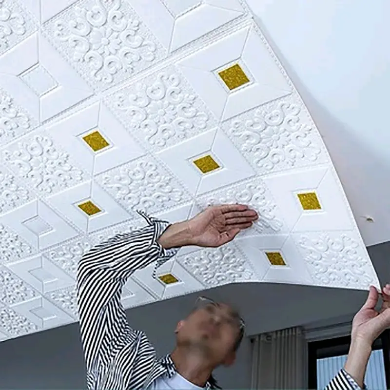 Wallpaper 3D foam untuk plafon dan dinding motif batik minimalis sudah ada perekatnya tahan lembap ruang tamu