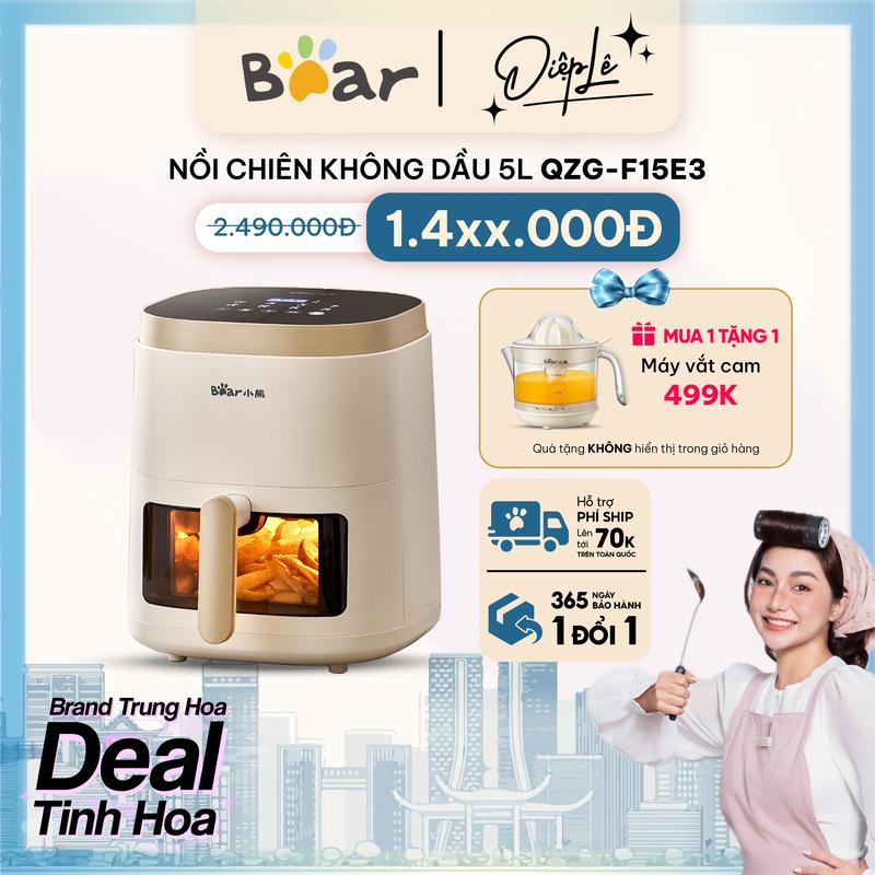 [Dieplez][Tặng máy vắt cam] Nồi chiên không dầu Bear 5L 1500W QZG-F15E3