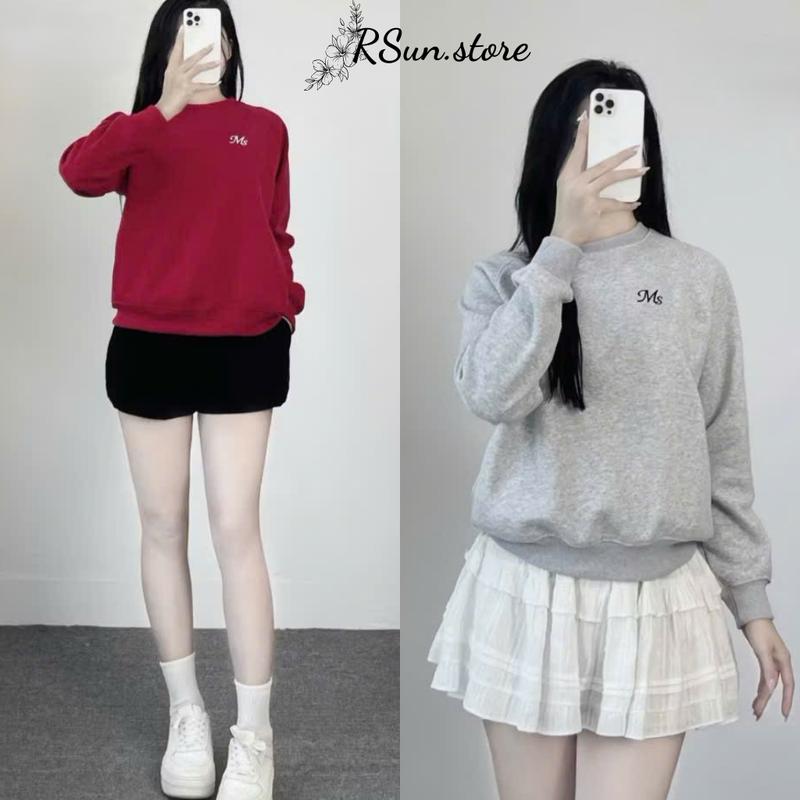 Áo sweater nỉ lót nhung thêu chữ bigsize RSun, Áo hoodie nỉ lông cáo dày dặn logo thêu basic 347