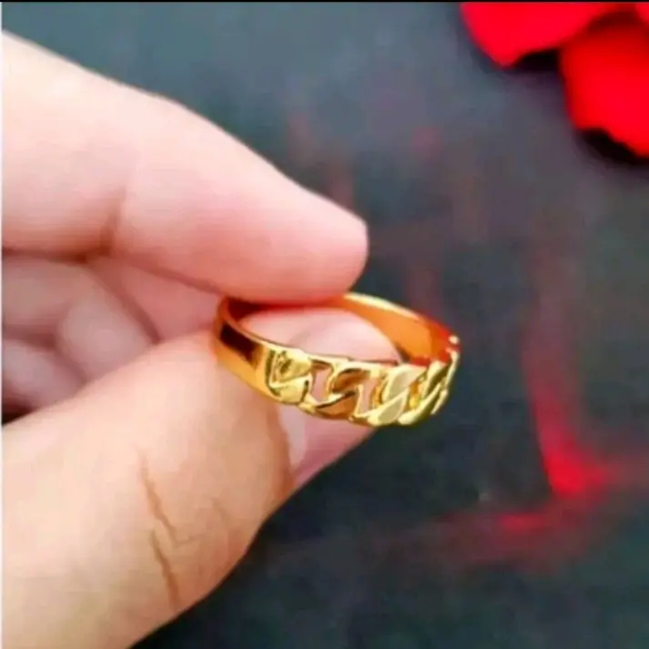 Cincin Titanium Model Rante Warna Gold Anti Karat 2