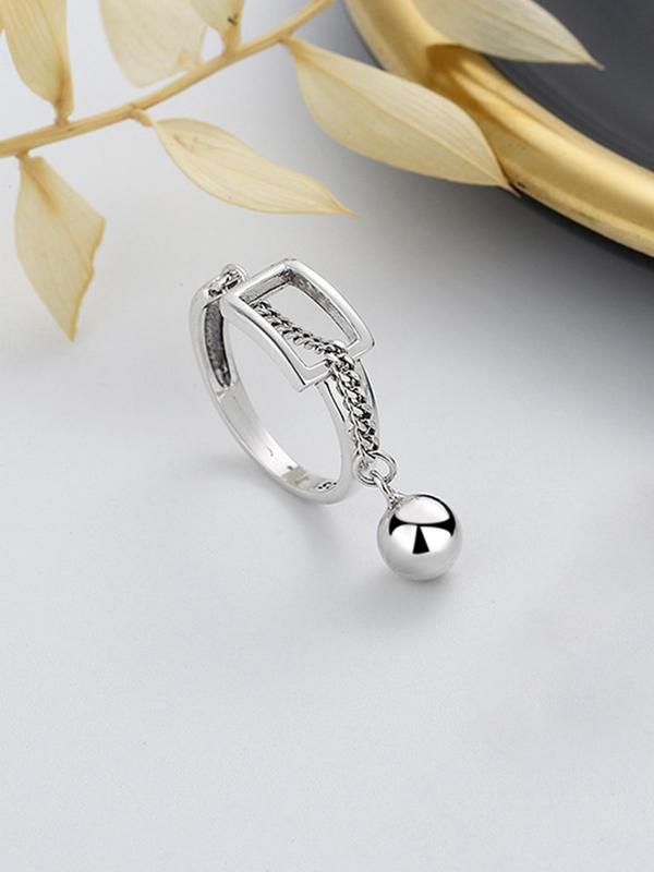 S925 Sterling Silver Creative Hollow Geometric Splicing Tassel Ball Chain Ring, Fashion Jewelry Accessories for Women, Trendy All-match & Exquisite Jewelry for Birthday Gift 4