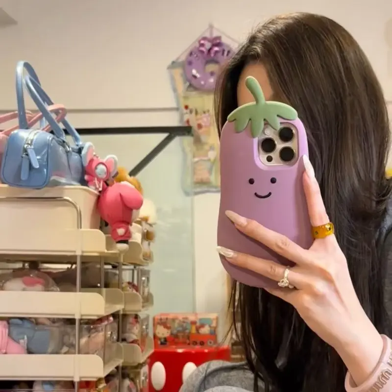 Ốp Điện Thoại Hình Cà tím Tím Hoạt Hình, Thiết Kế Độc Đáo, Tương Thích Với iPhone 16promax, Apple 15 / 14, Mới Iphone13 / 12, Chất Liệu Mềm Phụ Kiện 3
