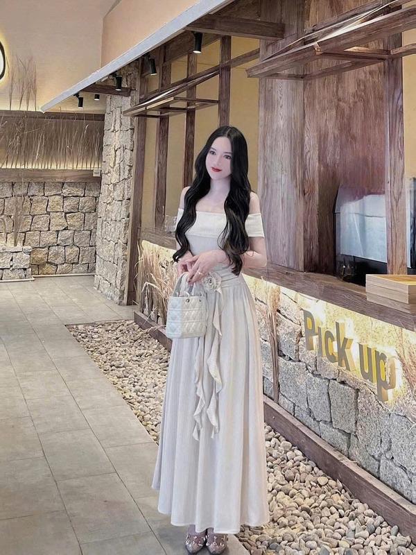 Đầm Body Trễ Vai Thun Gân Tăm Dáng Dài Xòe Dễ Thương Phối Hoa Eo Kèm Dây Tua Rua Đầm Đi Tiệc Đi Chơi Đi Hẹn Hò Sang Chảnh 2