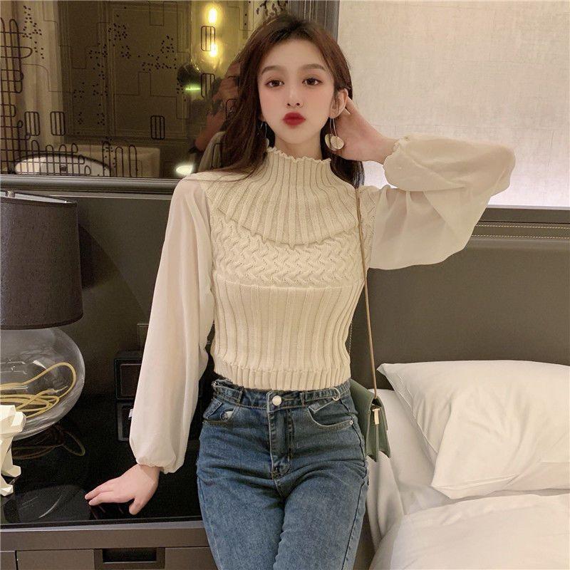 Áo len dáng ngắn croptop MIHAE, áo kiểu nữ hàng Quảng Châu cao cấp 4