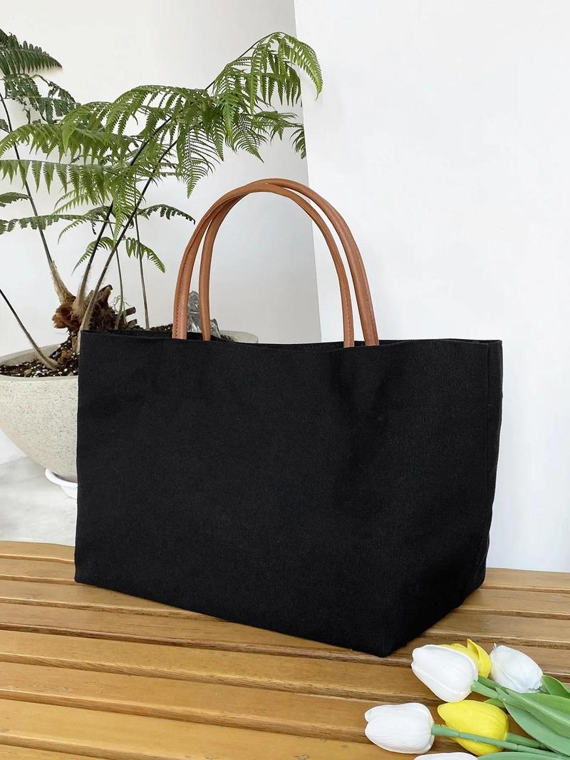 Product Introduction of White Black Shoulder Bag Classic Canvas Books Storage Handbag Snap Fastener Tote Bolso Student Books Storage Bags Bolsa Femimina 5