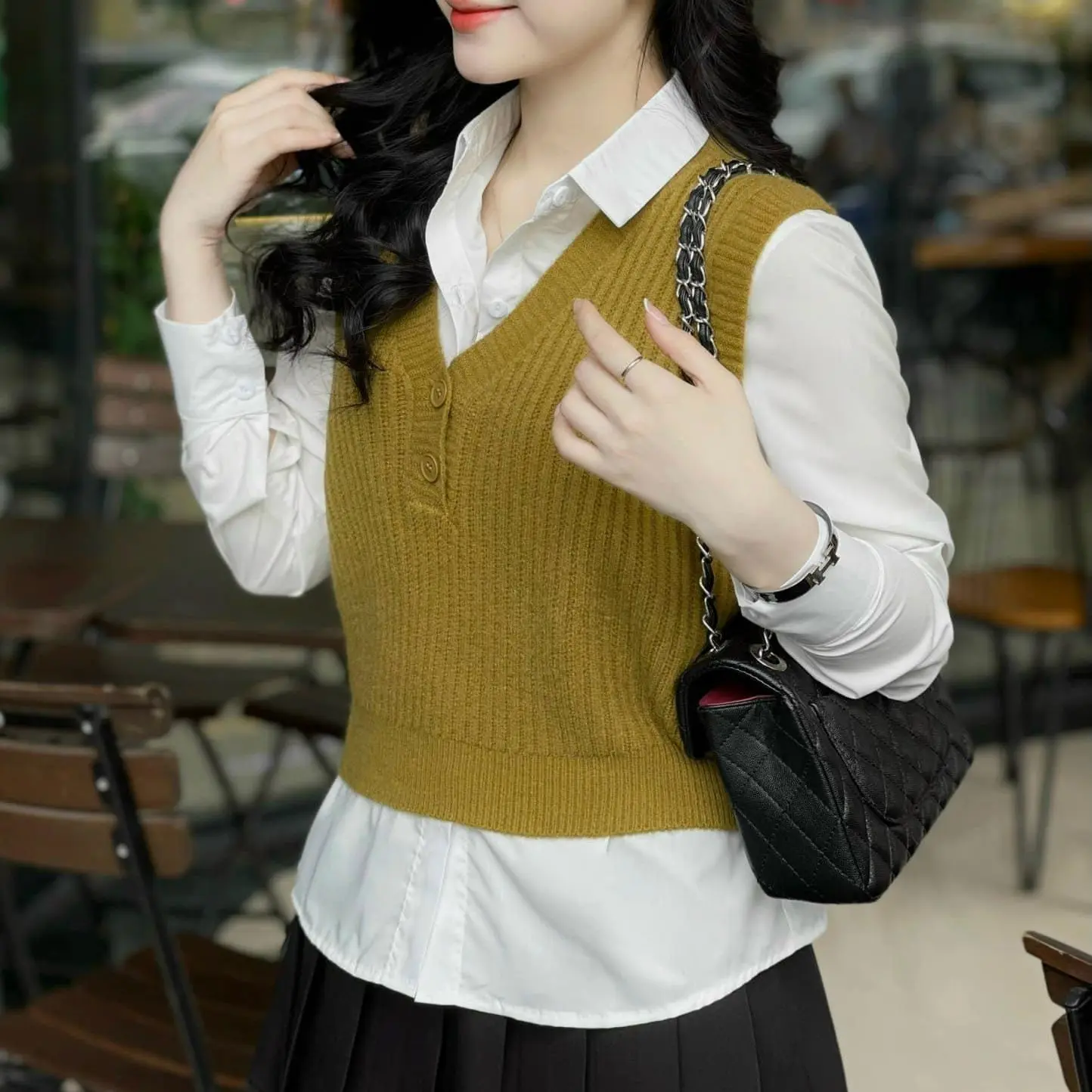 Áo gile len 2 CÚC phong cách Hàn  Quốc