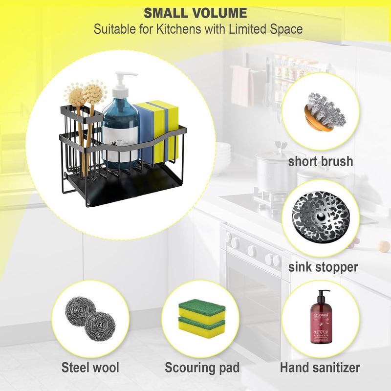 Kitchen Sink Drain Storage Rack, Multifunctional Sink Sponge Holder, Stainless Steel Kitchen Utensil Storage Organizer, Household Kitchen Accessories 2