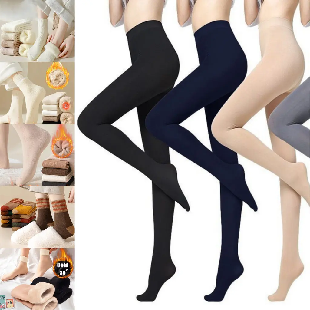 Adult High Waist Thermal Flannel Leggings Socks One Size / Black With Sock 80G Plus Velvet Thickened Plush Socks