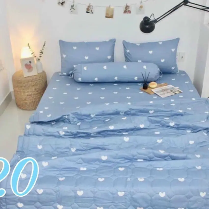 Bộ ga vải coton thắng lợi bộ 4 món  1 bộ gồm drap bọc nệm, 2 vỏ gối nằm size 50x70