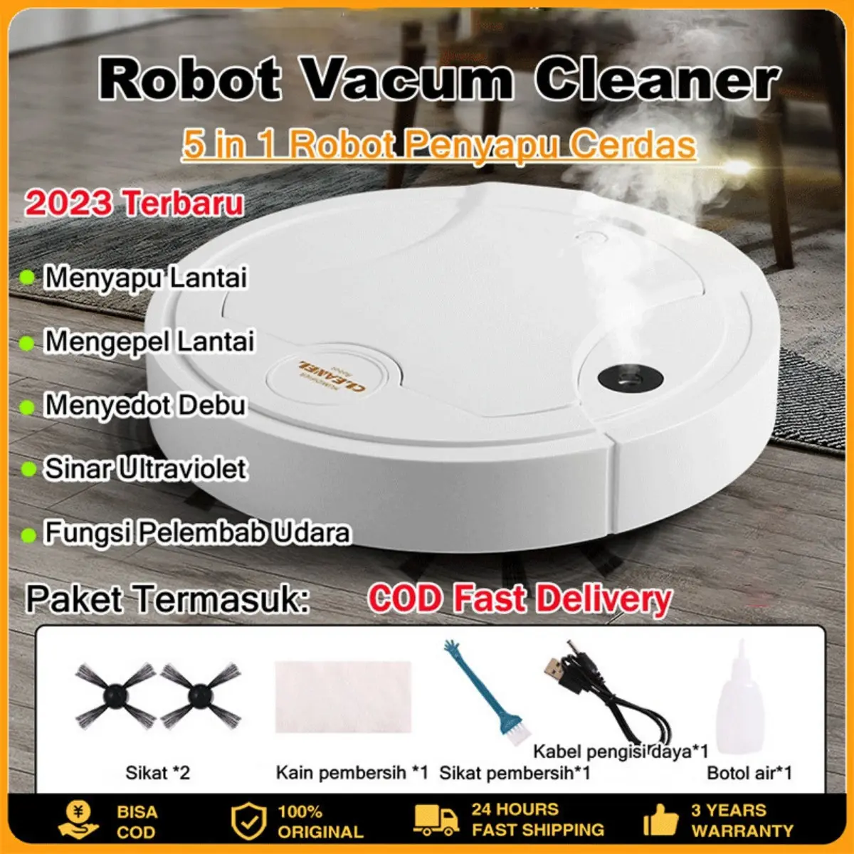 Robot Vacum Cleaner Portable Penyedot Debu Rumah Otomatis Cerdas Robot Pembersih Lantai Humidifier