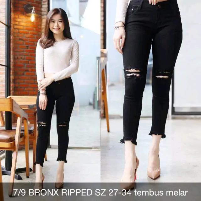 CELANA 7/9 BRONX BLACK  RIPPED 27-38. CELANA 7/9 HITAM SOBEK LUTUT 0