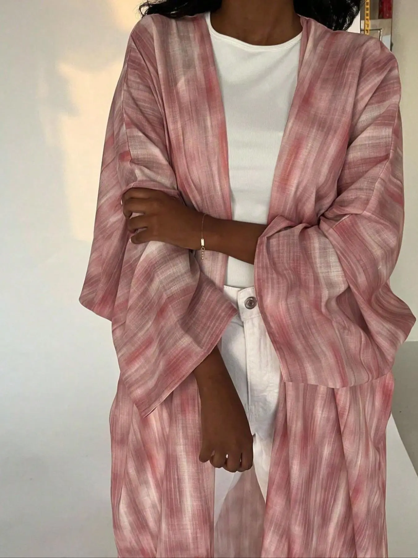 Women's Tie Dye Print Abaya, Casual Muslim Elegant Open Front Outerwear for Daily Wear, Ladies Islamic Clothes for All Seasons