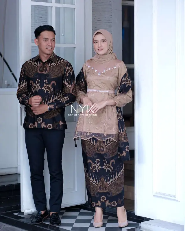 Nayanika Batik - Set Kebaya Brukat Modern Aruniika Lila Nude Rose Batik Couple Pasangan Terbaru Brukat Tulle Kombinasi Katun Prima Payet Ronce Size M L XL 1