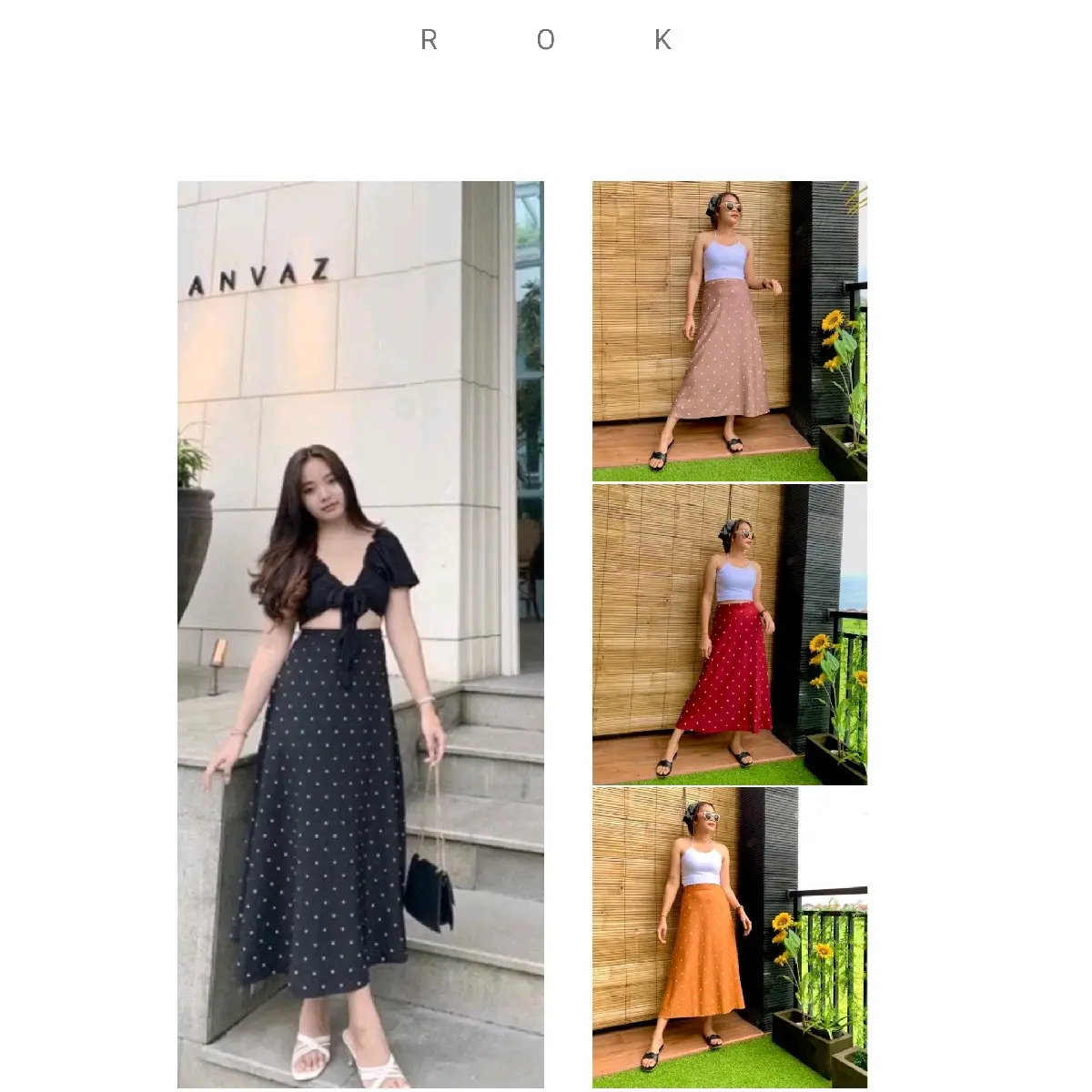 Rok Panjang Polkadot Wanita Skirt Band Santai Rayon