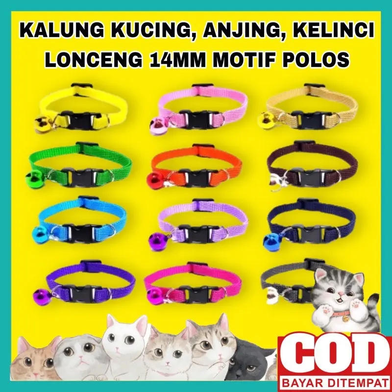 Kalung Kucing Polos Murah  Bahan Tebal Lonceng Warna Warni / Aksesoris Kucing Lucu Murah