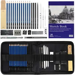 Set kuas lukis, 33 buah Set peralatan lengkap dapat dilipat untuk sketsa dan melukis kerajinan tangan, perlengkapan belajar melukis